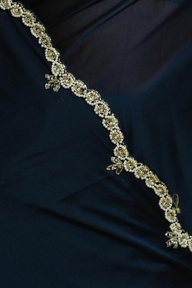 Blue Beads & Stone Embossed Satin Saree (RDTBBN6B3753)
