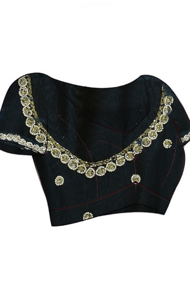 Blue Beads & Stone Embossed Satin Saree (RDTBBN6B3753)