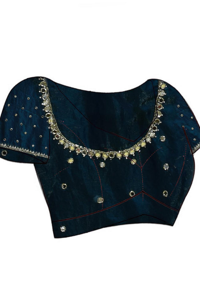 Blue Mirror Sequin Satin Saree (RDTBBO6B3756)