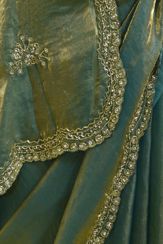 Blue Embroidered Satin Saree (RDTBBT6B3724)