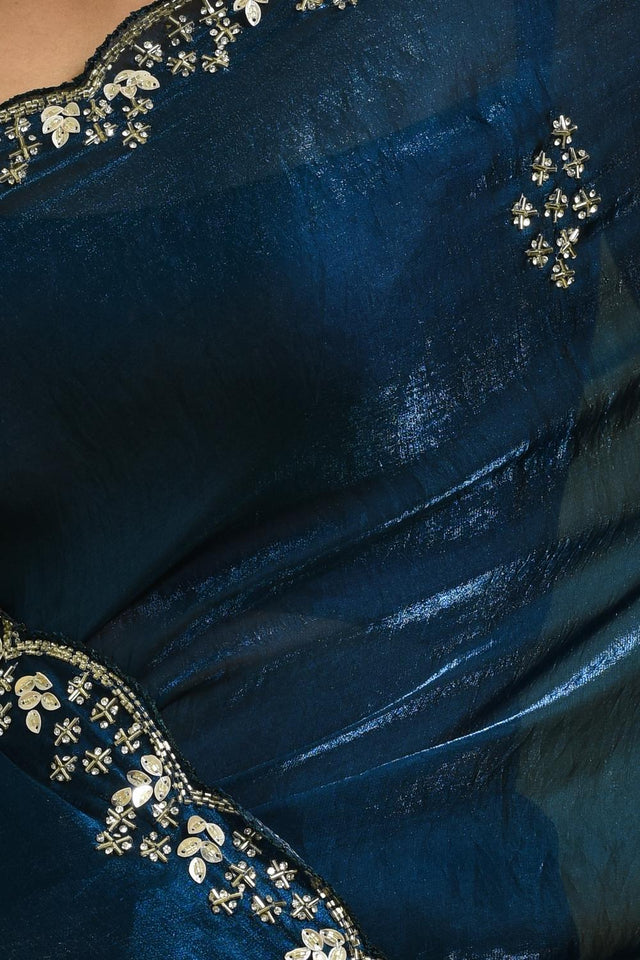 Blue Embroidered Satin Saree (RDTBBU6B3743)