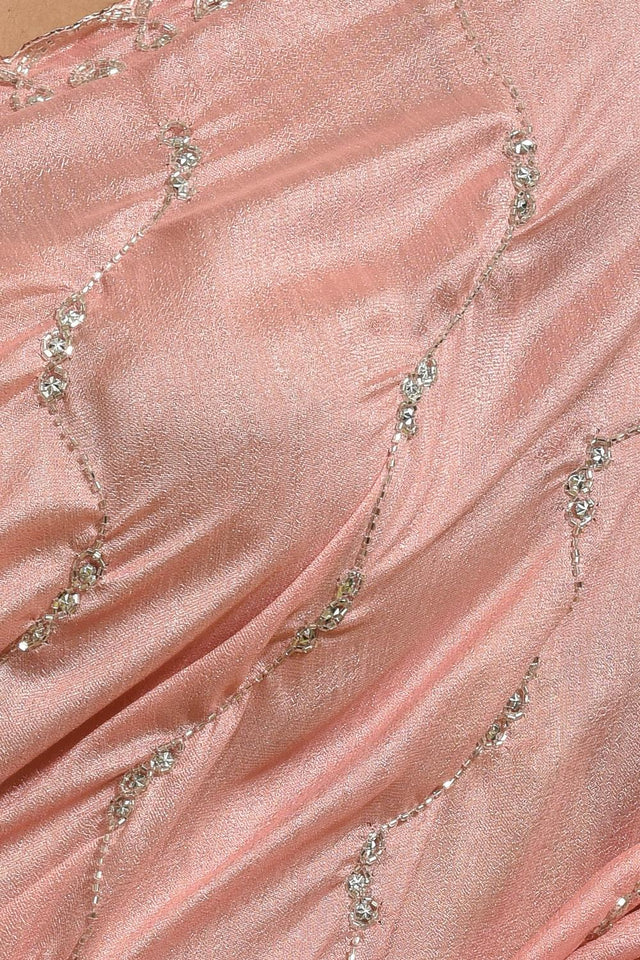 Peach Beads & Stone Embossed Satin Saree (RDTHHL6B3735)