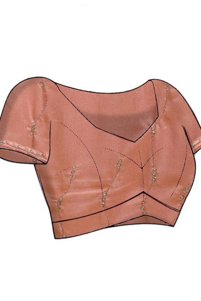 Peach Beads & Stone Embossed Satin Saree (RDTHHL6B3735)