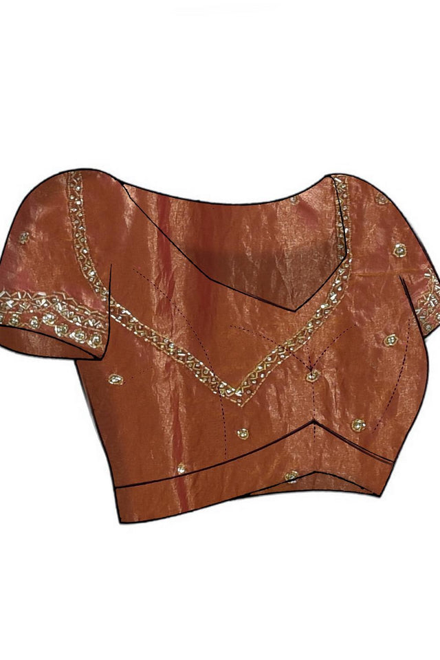 Peach Floral Embroidered Satin Saree (RDTHHT6B3719)