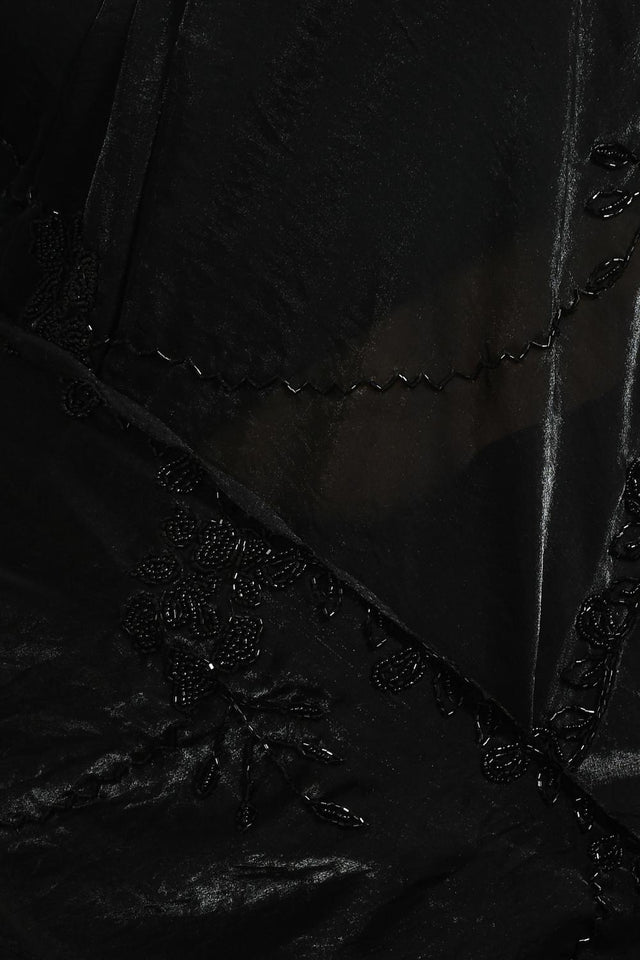 Black Beads & Stone Embossed Satin Saree (RDTLLX6C3809)