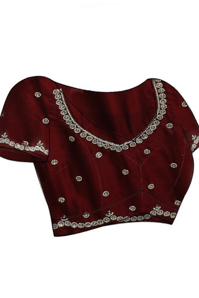 Maroon Beads & Stone Embossed Satin Saree (RDTMMN6C3799)