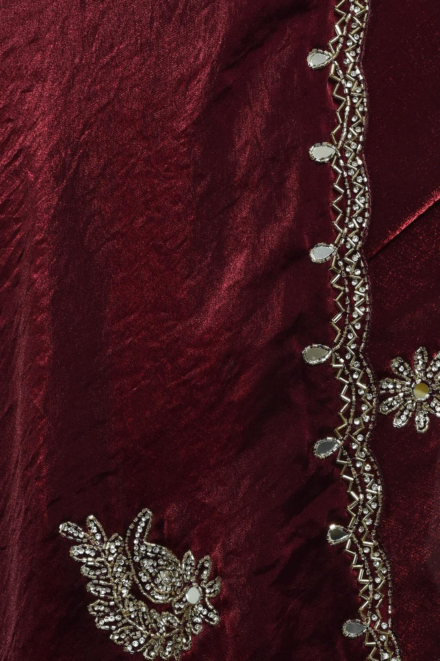 Maroon Beads & Stone Embossed Satin Saree (RDTMMO6C3811)