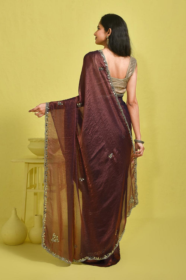 Maroon Mirror Sequin Satin Saree (RDTMMQ6B3734)