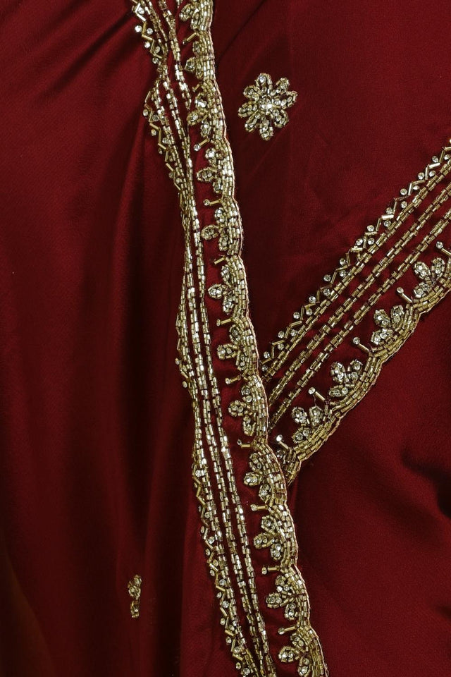 Maroon Beads & Stone Embossed Satin Saree (RDTMMQ6C3769)