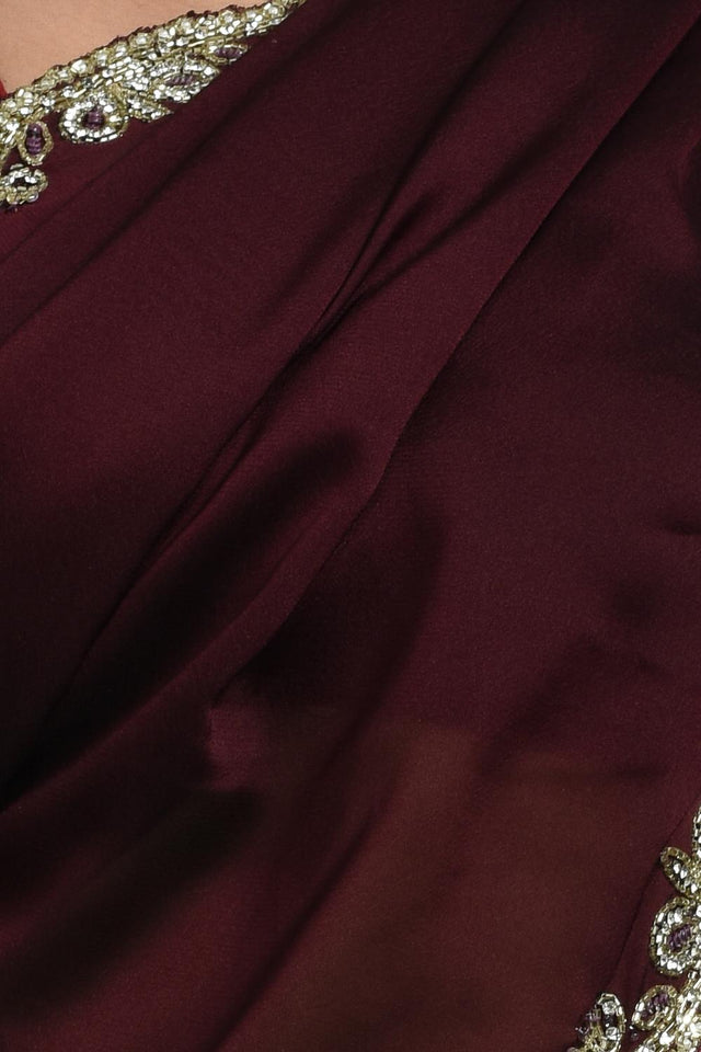 Maroon Beads & Stone Embossed Satin Saree (RDTMMS6C3804)