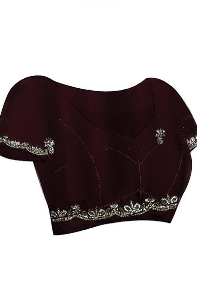 Maroon Beads & Stone Embossed Satin Saree (RDTMMS6C3804)