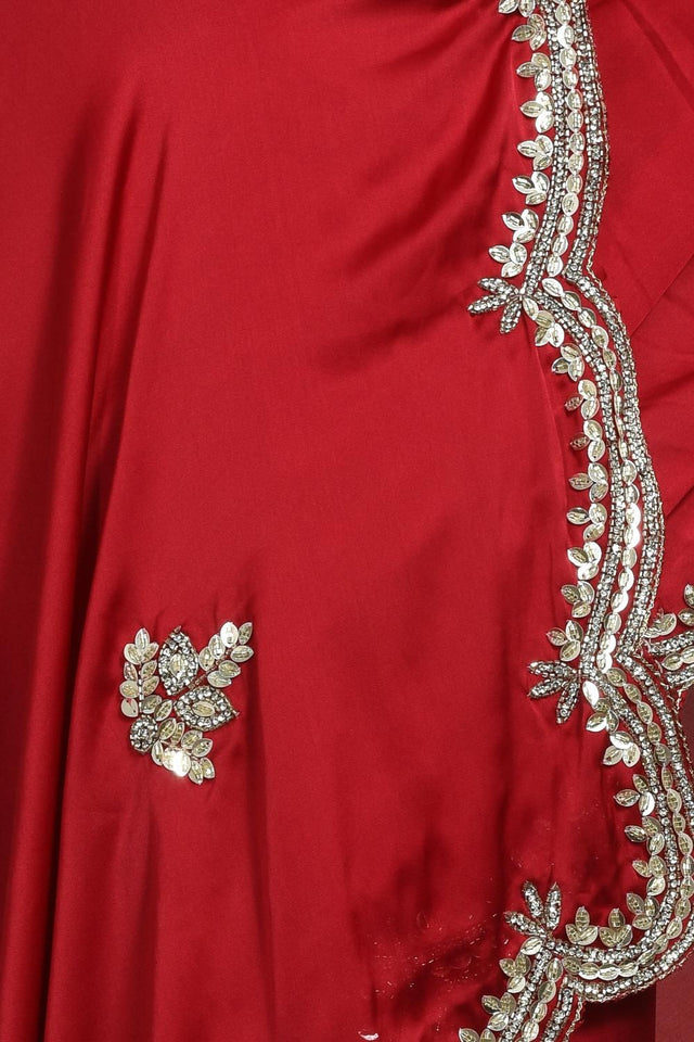 Maroon Beads Embossed Satin Saree (RDTMMY6C3815)