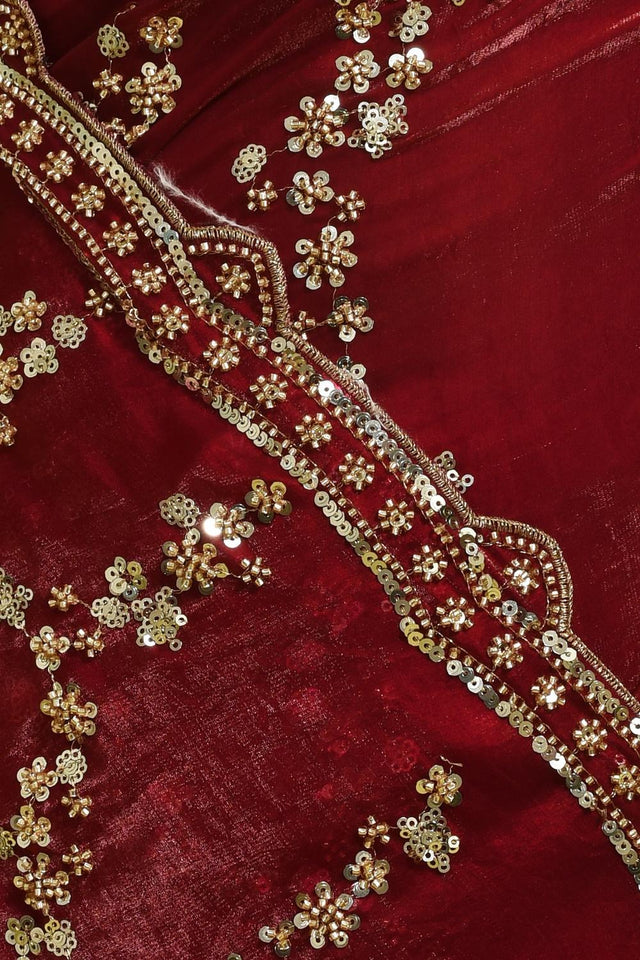 Maroon Sequin with Embroidered Satin Saree (RDTMMZ6B3751)