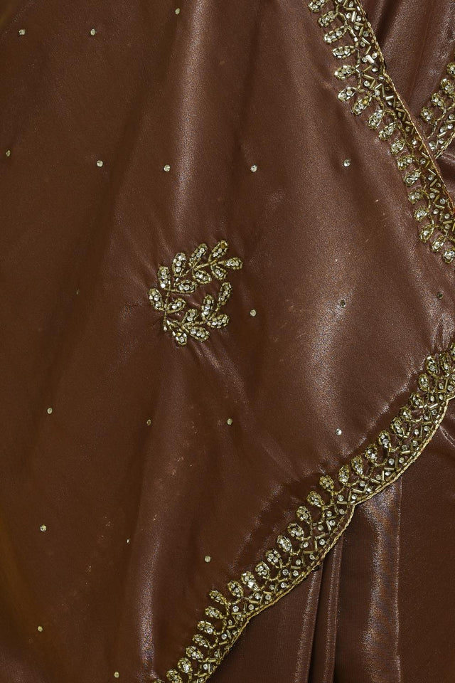 Brown Beads & Stone Embossed Satin Saree (RDTNNQ6C3773)