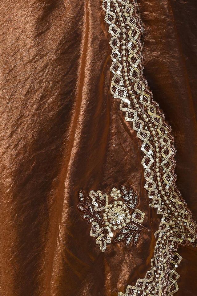 Brown Sequin with Embroidered Satin Saree (RDTNNV6B3720)