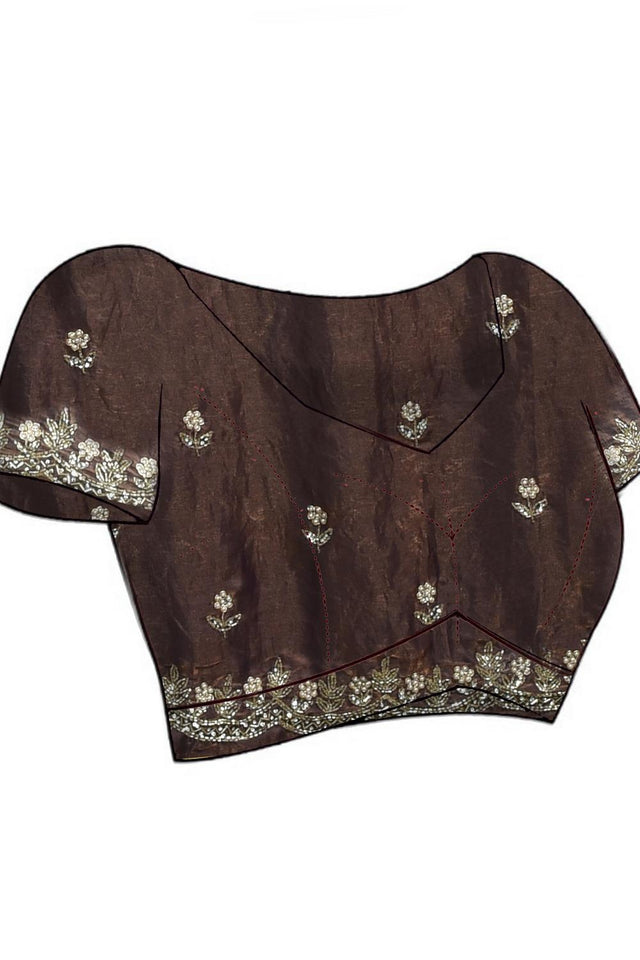 Brown Beads Embossed Satin Saree (RDTNNV6C3828)