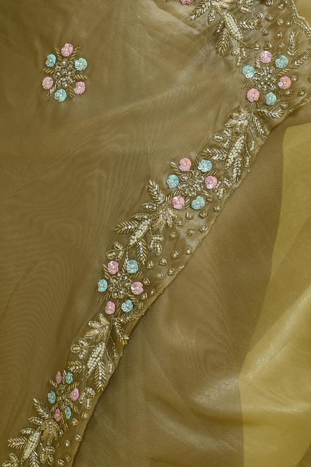 Brown Beads & Stone Embossed Satin Saree (RDTNNZ6C3761)