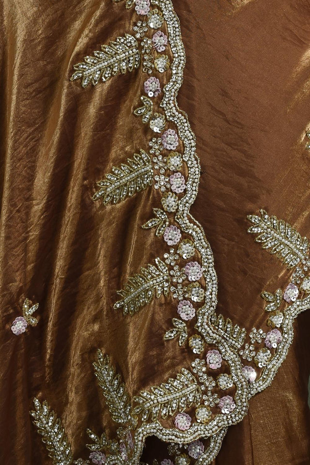 Brown Beads & Stone Embossed Satin Saree (RDTNNZ6C3801)