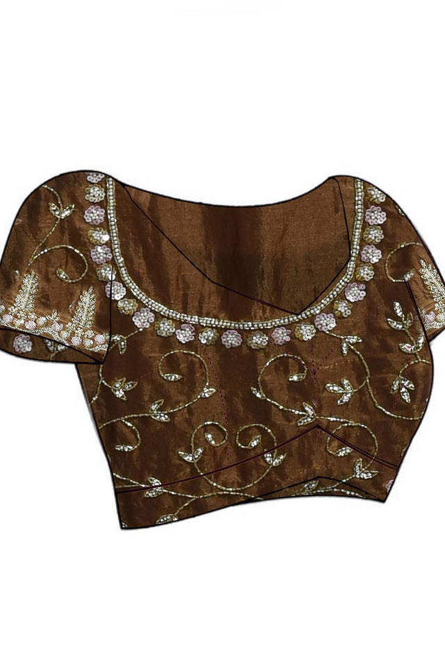 Brown Beads & Stone Embossed Satin Saree (RDTNNZ6C3801)