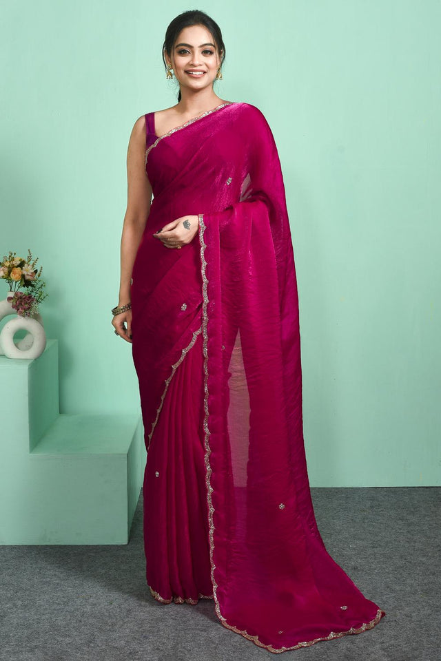 Pink Beads Embossed Satin Saree (RDTPPM6C3825)