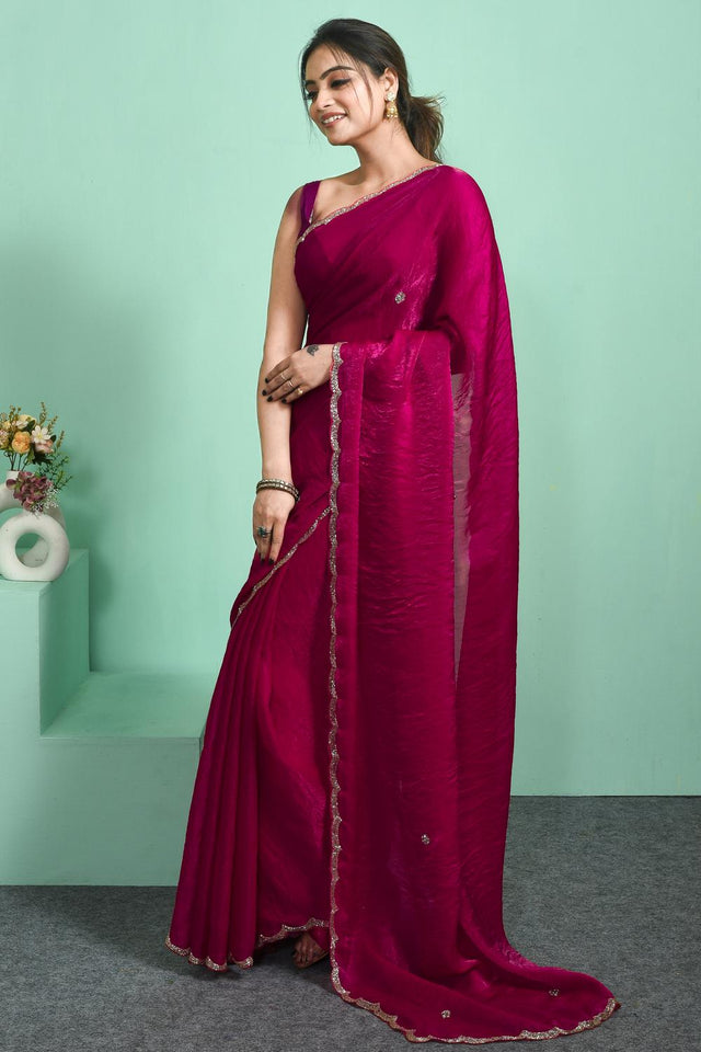 Pink Beads Embossed Satin Saree (RDTPPM6C3825)