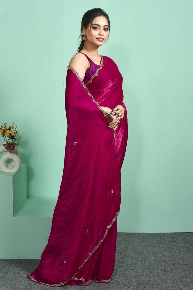 Pink Beads Embossed Satin Saree (RDTPPM6C3825)