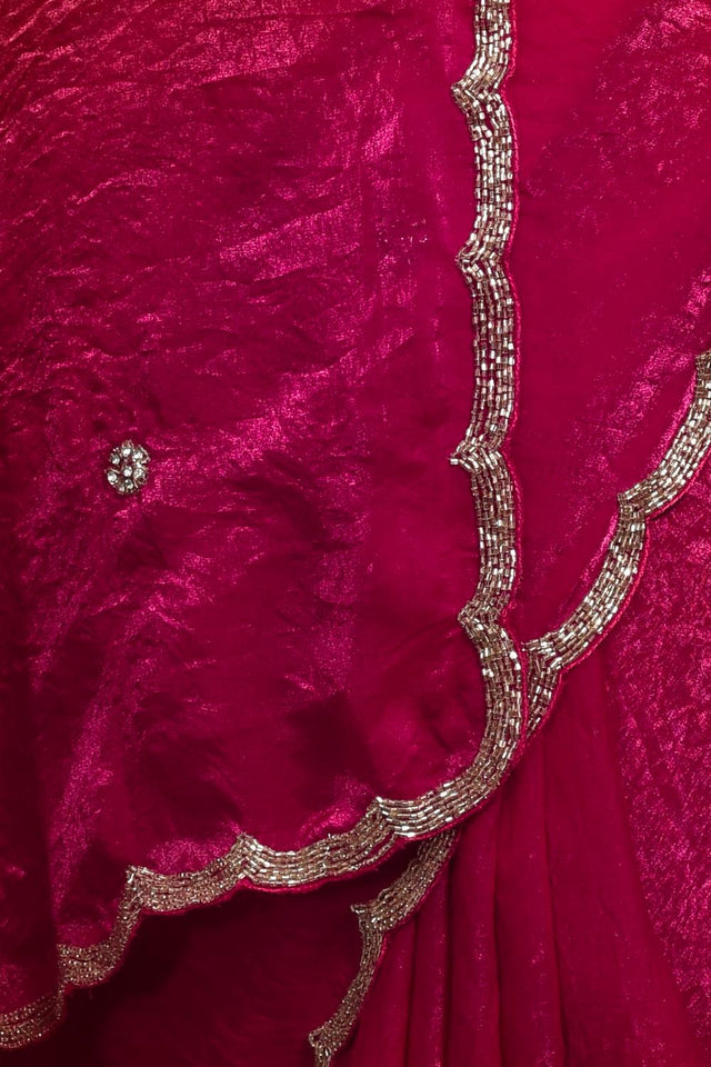 Pink Beads Embossed Satin Saree (RDTPPM6C3825)