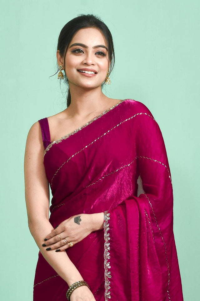 Pink Beads Embossed Satin Saree (RDTPPN6C3827)