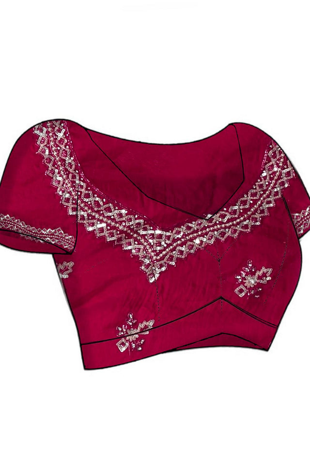 Pink Sequin & Beads Embossed Satin Saree (RDTPPV6C3813)