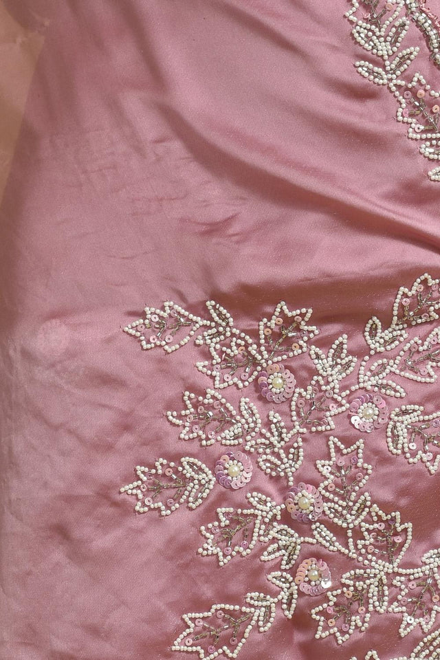 Pink Beads & Stone Embossed Satin Saree (RDTPPZ6B3736)