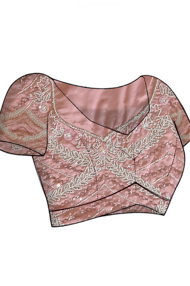 Pink Beads & Stone Embossed Satin Saree (RDTPPZ6B3736)