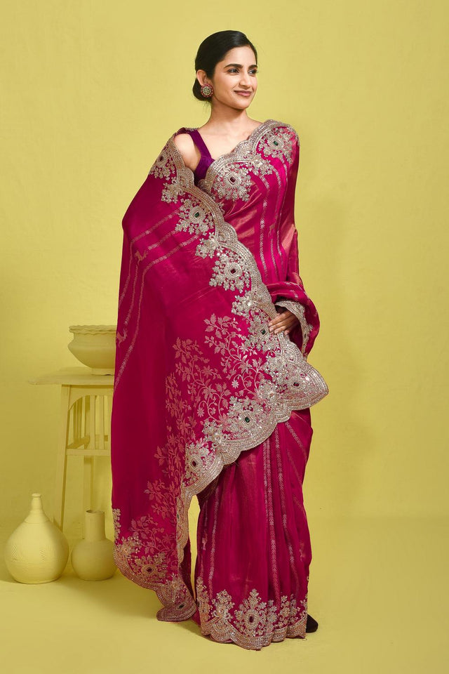 Pink Embroidered Satin Saree (RDTPPZ6B3746)