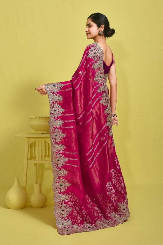 Pink Embroidered Satin Saree (RDTPPZ6B3746)
