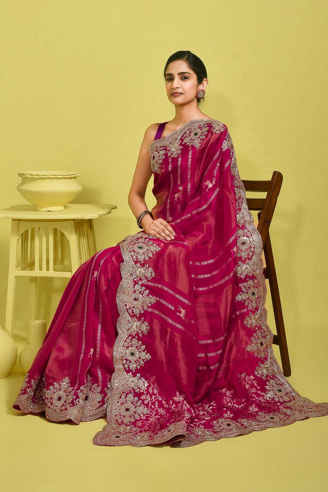 Pink Embroidered Satin Saree (RDTPPZ6B3746)