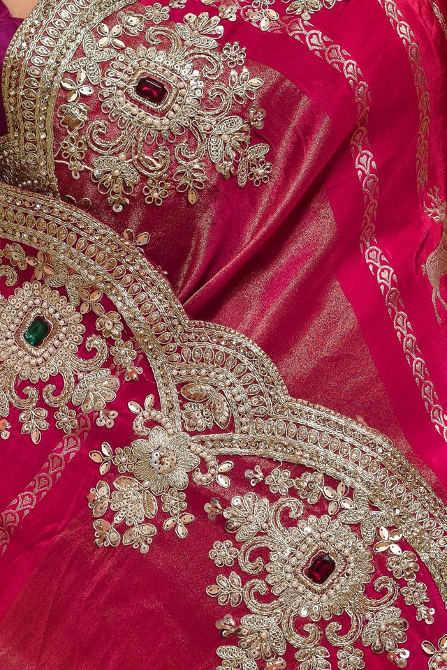 Pink Embroidered Satin Saree (RDTPPZ6B3746)