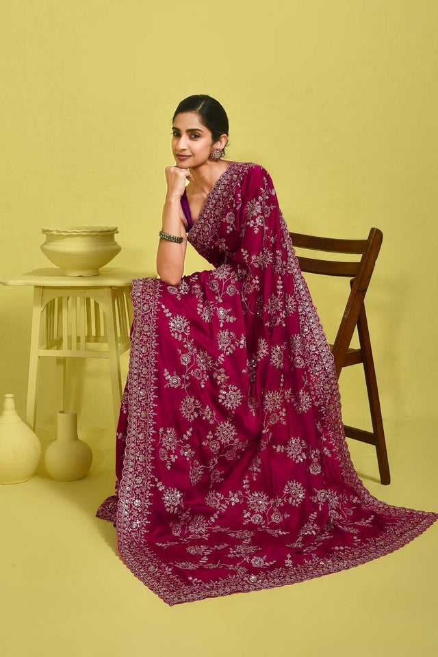 Pink Sequin with Embroidered Satin Saree (RDTPPZ6B3748)