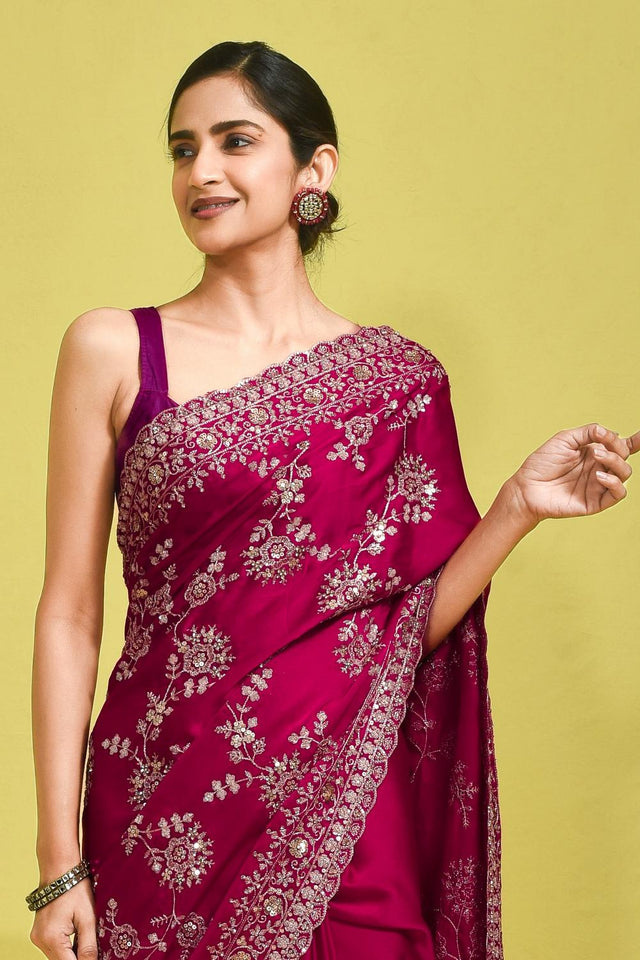 Pink Sequin with Embroidered Satin Saree (RDTPPZ6B3748)
