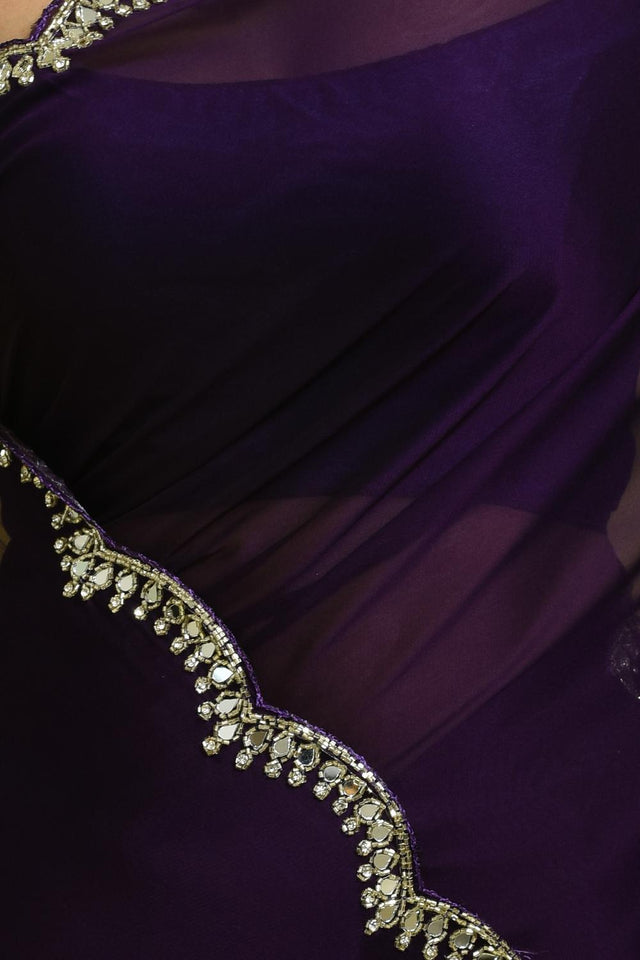 Violet Embroidered Satin Saree (RDTQQP6B3740)