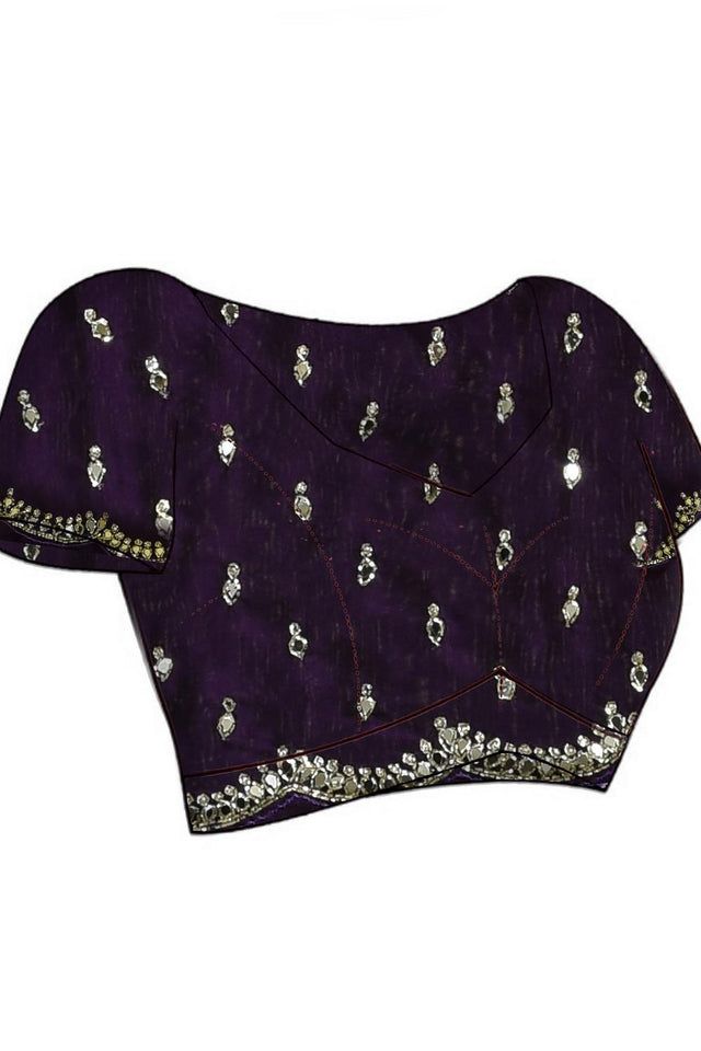 Violet Embroidered Satin Saree (RDTQQP6B3740)