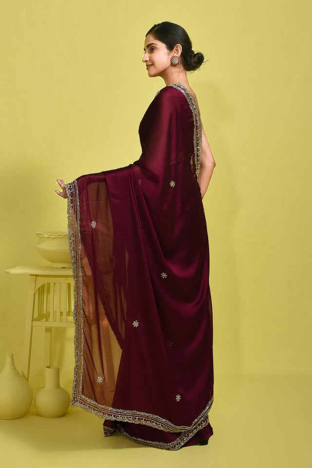 Violet Beads & Stone Embossed Satin Saree (RDTQQQ6B3745)