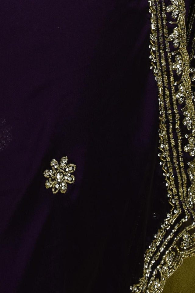 Violet Stone Embossed Satin Saree (RDTQQQ6B3755)