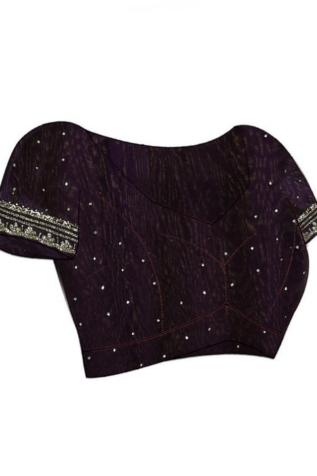 Violet Stone Embossed Satin Saree (RDTQQQ6B3755)