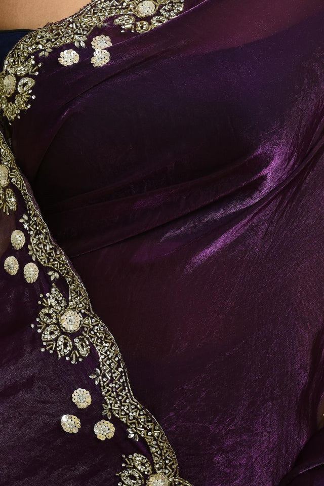 Violet Sequin with Embroidered Satin Saree (RDTQQW6B3739)