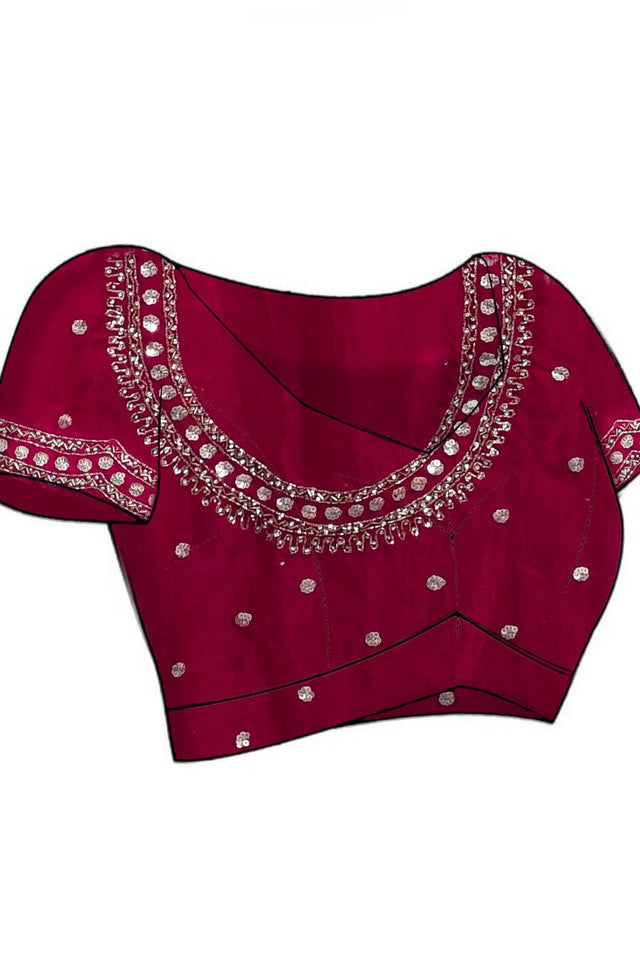 Red Sequin & Beads Embossed Satin Saree (RDTRRT6C3826)