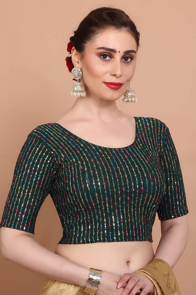 Green Embroidered Lycra Blouse