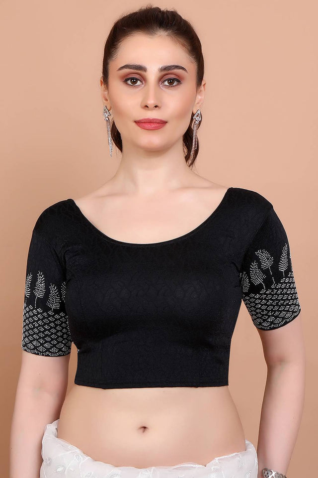 Black Embellished Lycra Blouse
