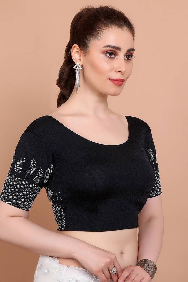 Black Embellished Lycra Blouse