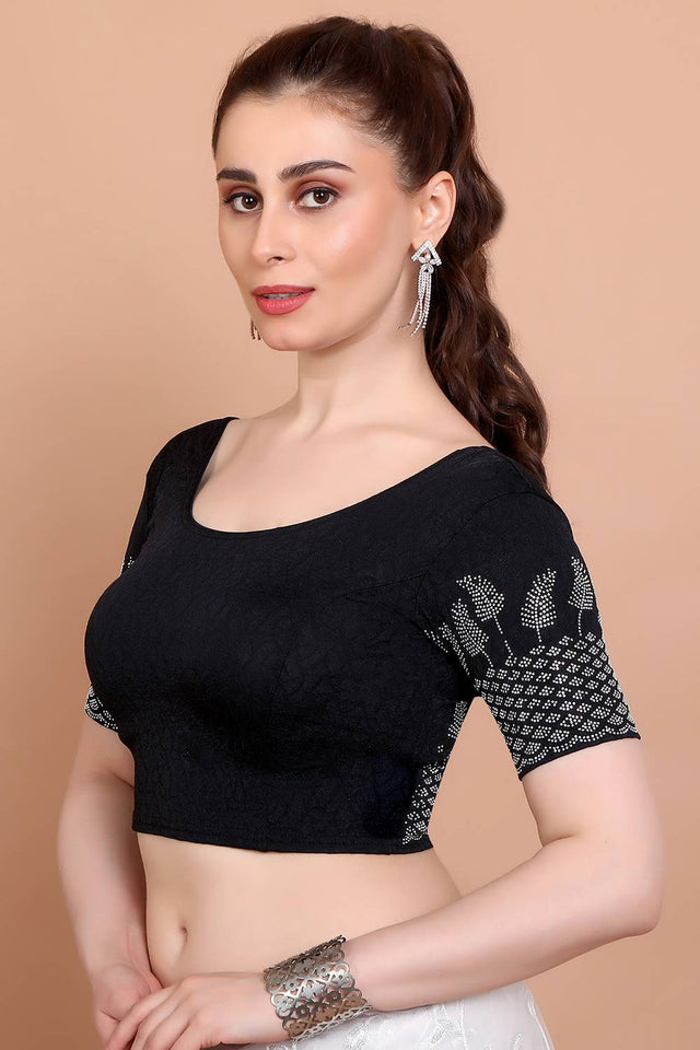Black Embellished Lycra Blouse