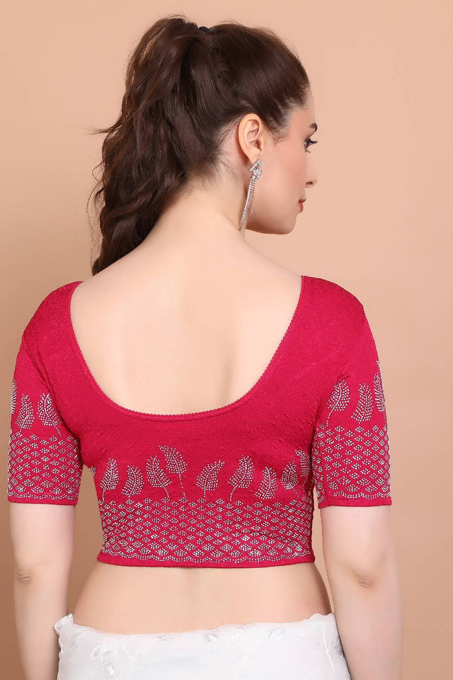 Pink Embellished Lycra Blouse