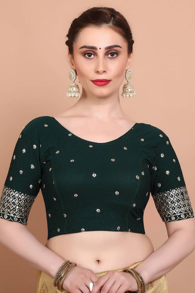 Green Embroidered Lycra Blouse